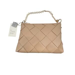 A New Day Purse Handbag NEW Beige Gold Hardware Zipper Removable Strap Woven